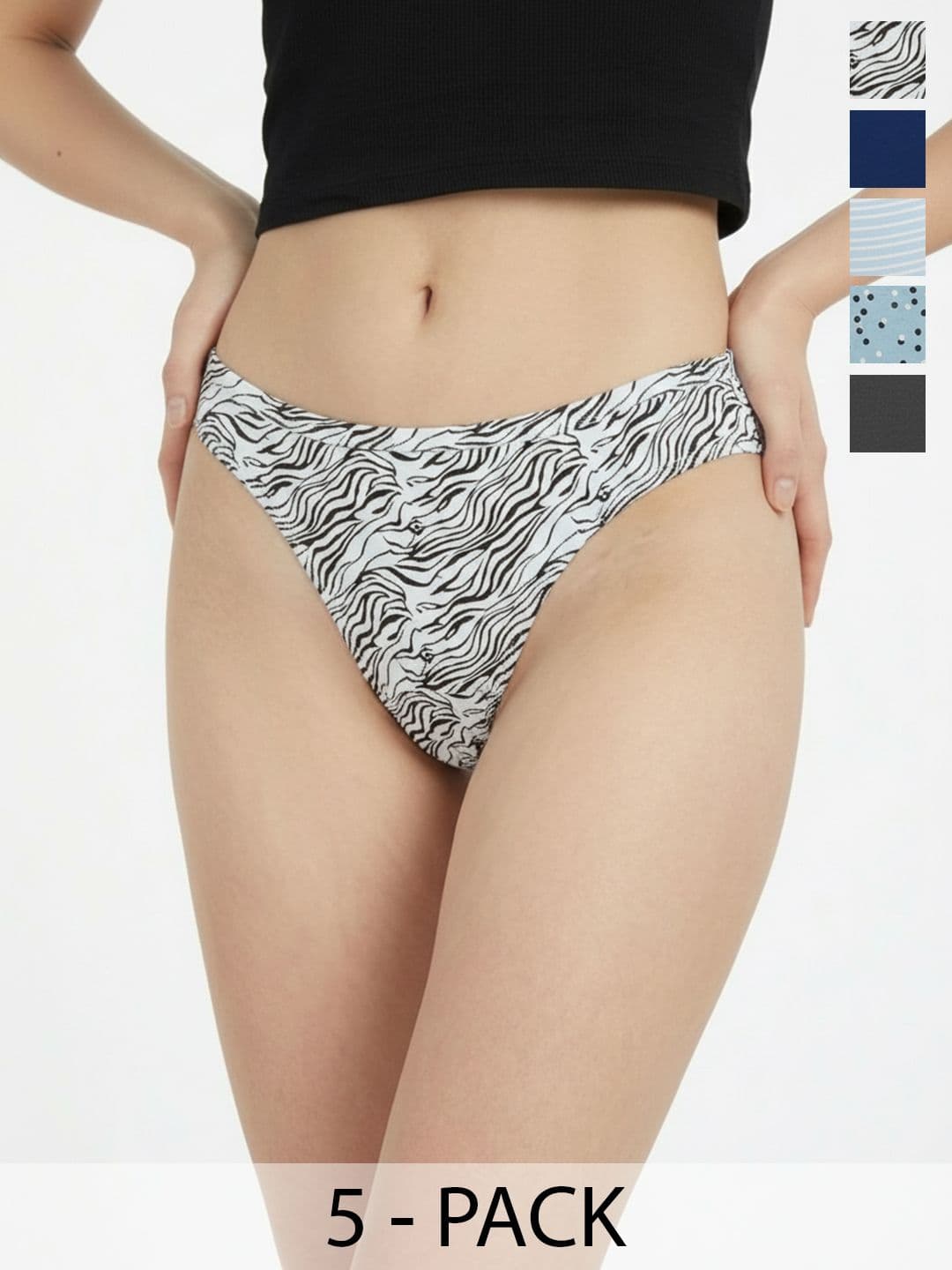 DressBerry Pack of 5 Pure Cotton Printed Bikini Briefs - view 1