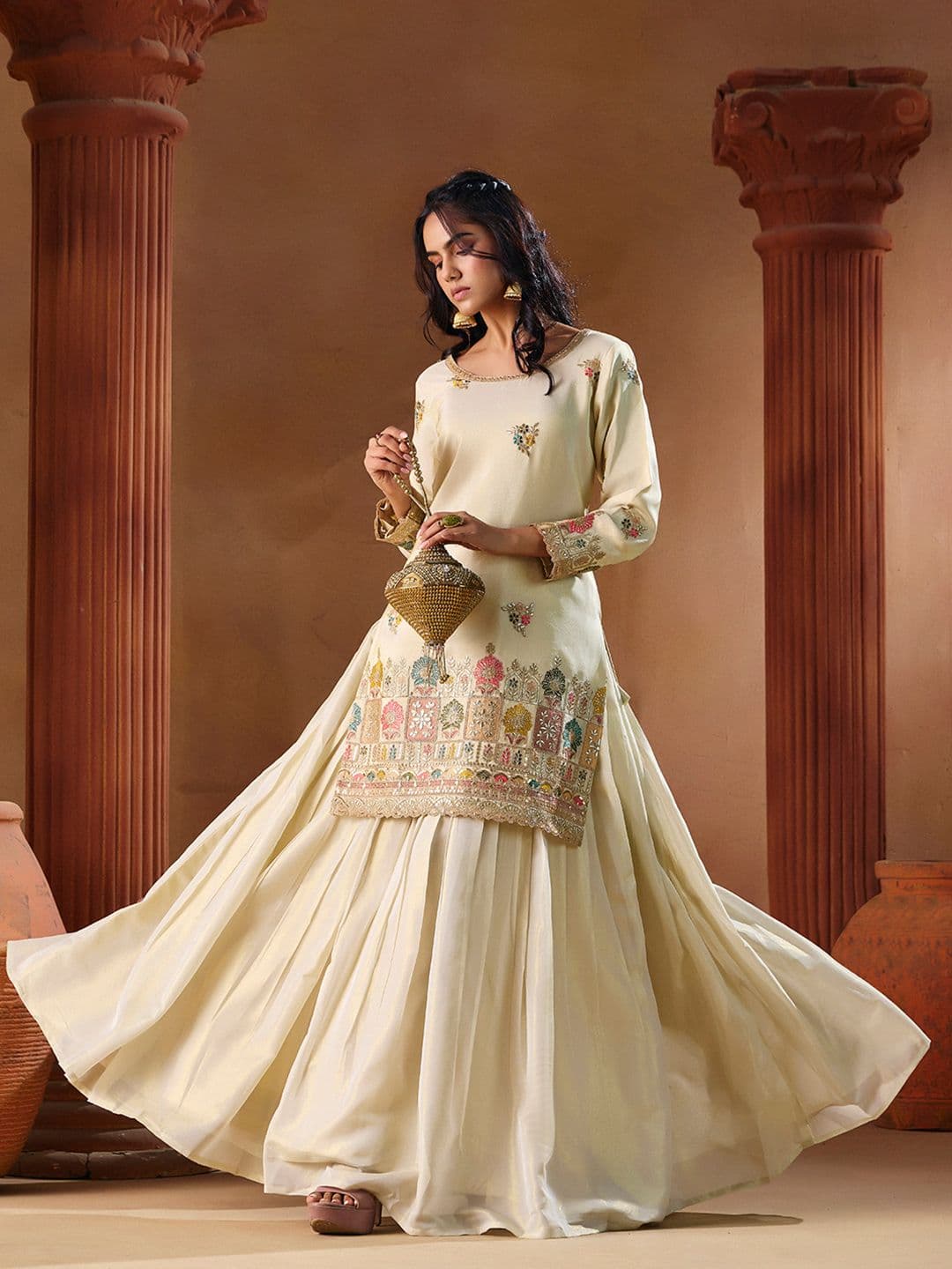 MADHURAM Embroidered Thread Work Ready to Wear Lehenga & - view 1