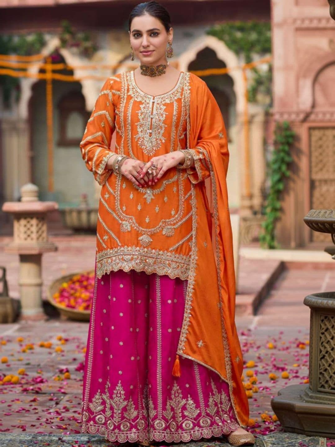 STYFLORA Women Ethnic Motifs Embroidered Kurta with Palazzos & With Dupatta - view 1