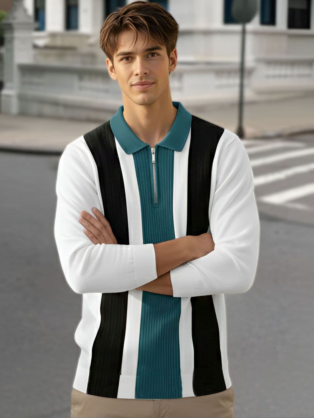 AUSK Men Striped Polo Collar T-shirt - view 1