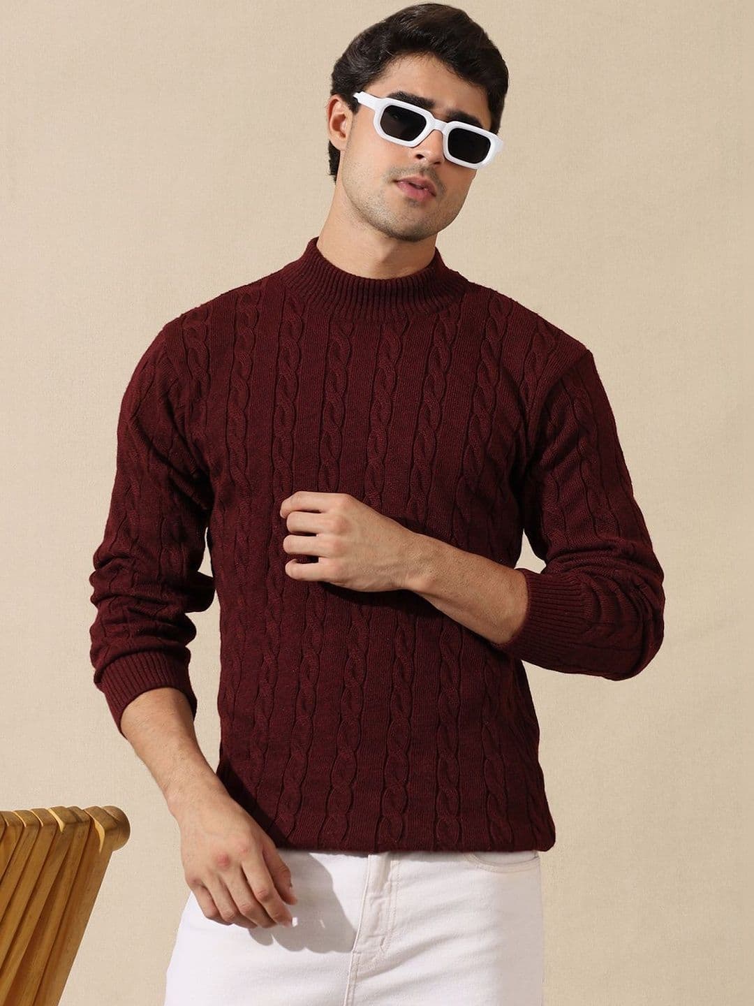 The Roadster Lifestyle Co Self Design Cable Knit High Neck Sweater - view 1