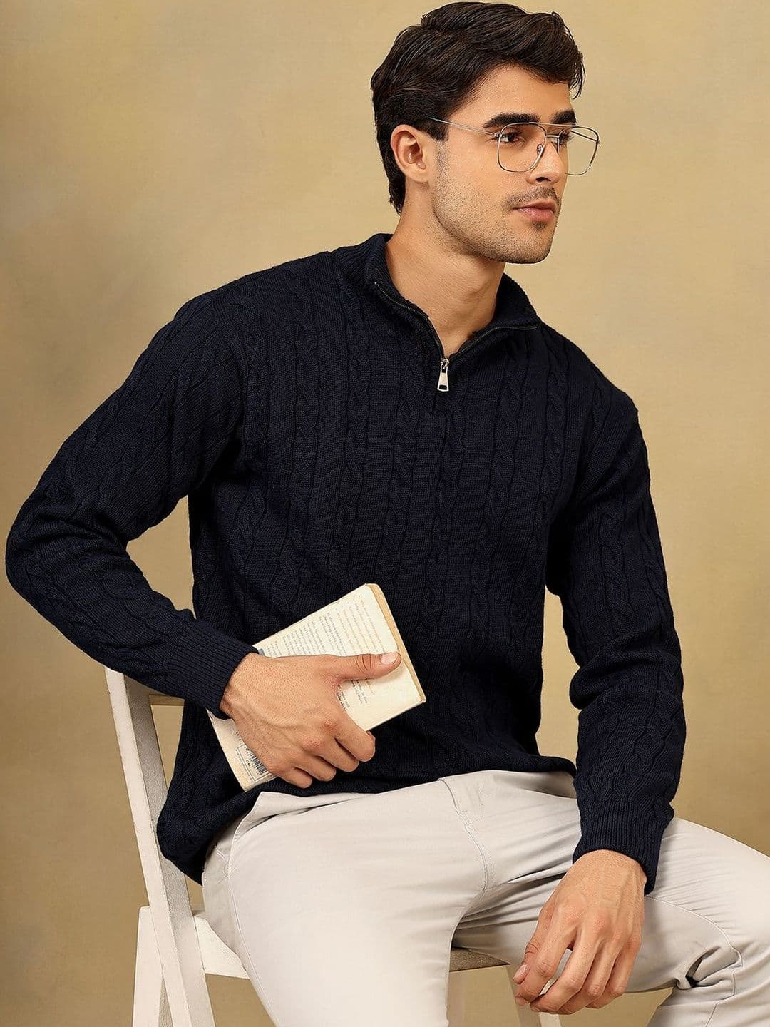 The Roadster Lifestyle Co Cable Knit High Neck Zipper Sweater - view 1