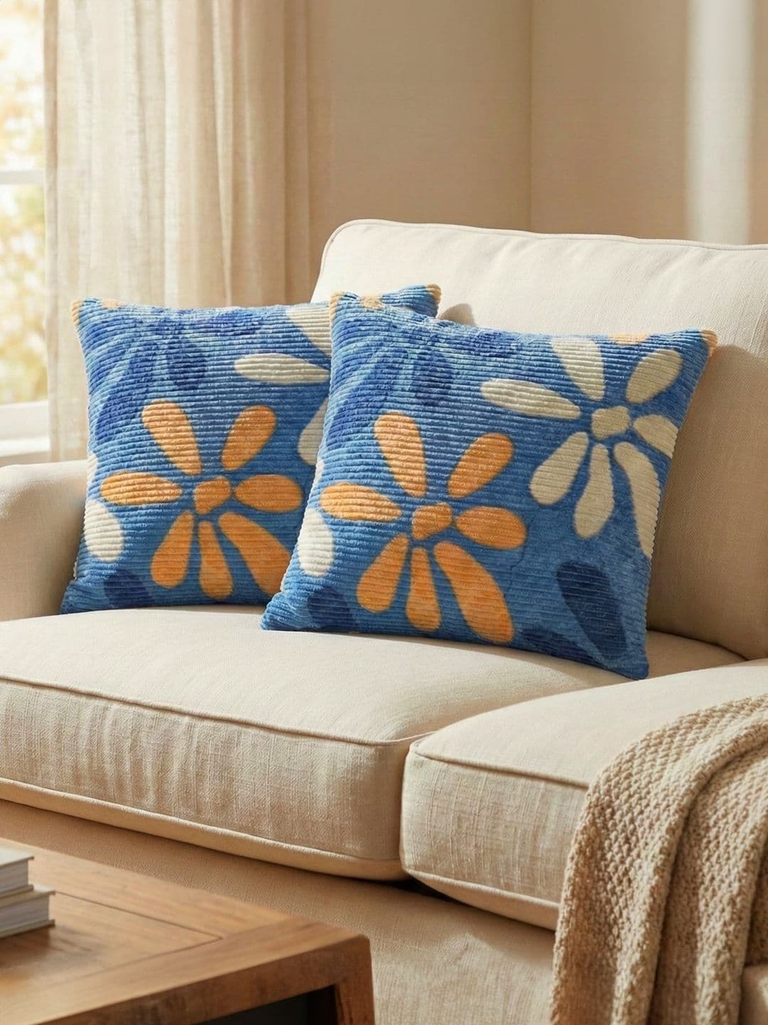 Kaleen India Blue Set of 2 Floral Square Cushion Covers - view 1