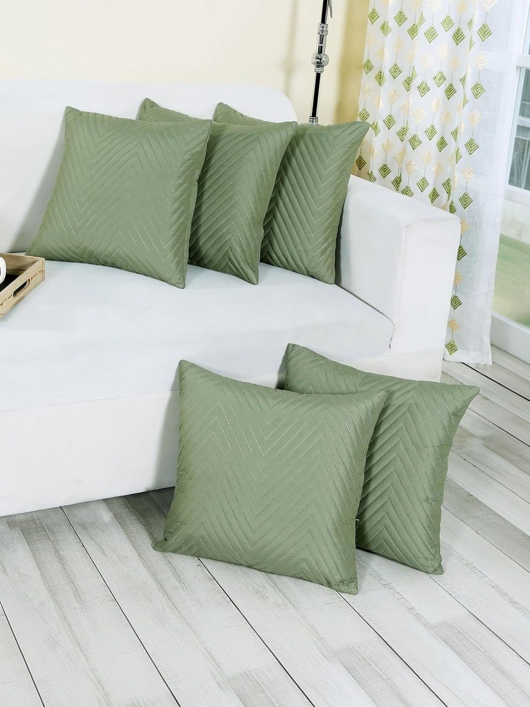 RD TREND Miltry-Green Quilted Microfiber Set of 5 Square Cushion Covers 16x16 Inch - view 1