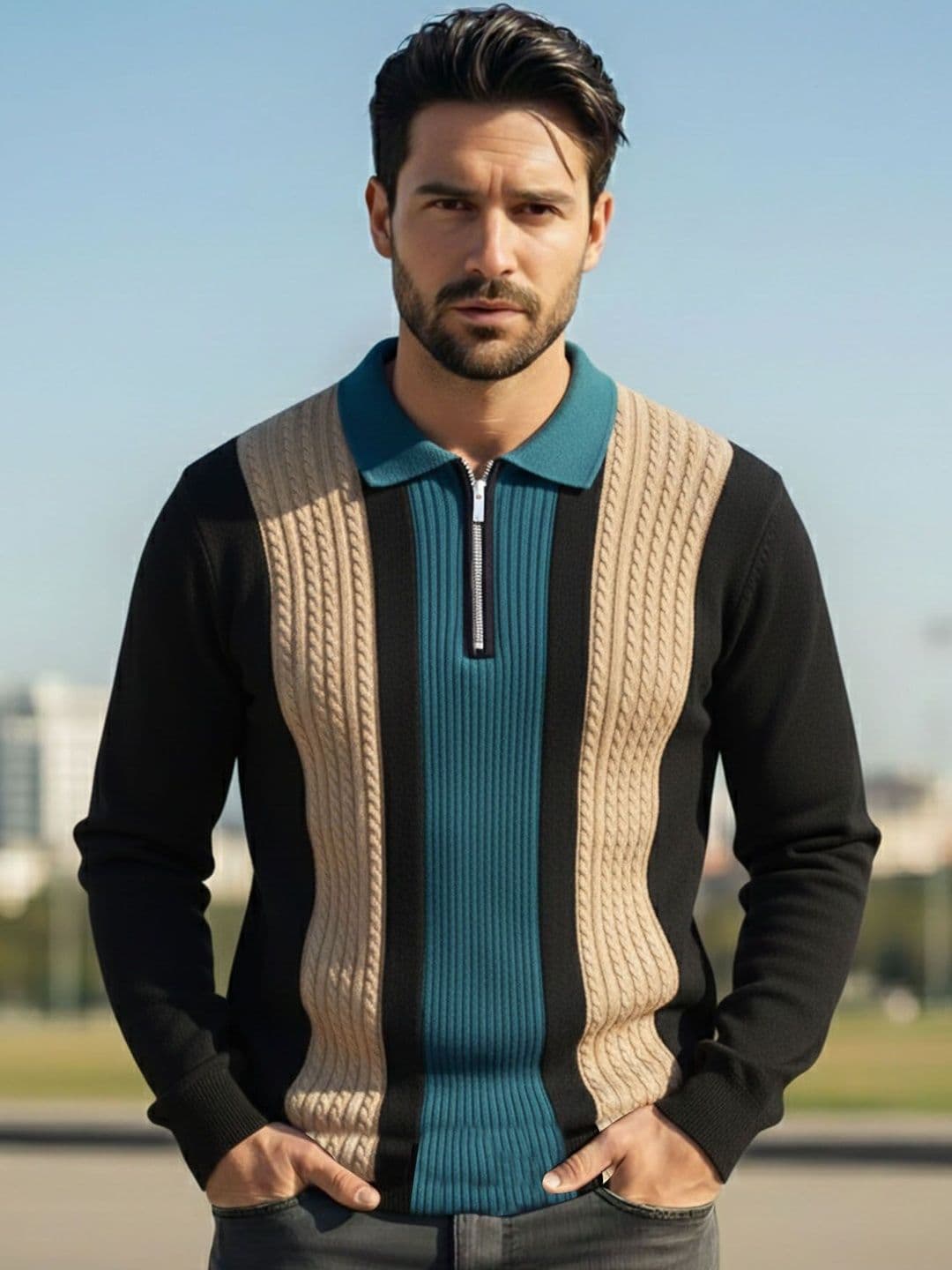 THE BEETEL HOUSE Men Colourblocked Polo Collar T-shirt - view 1