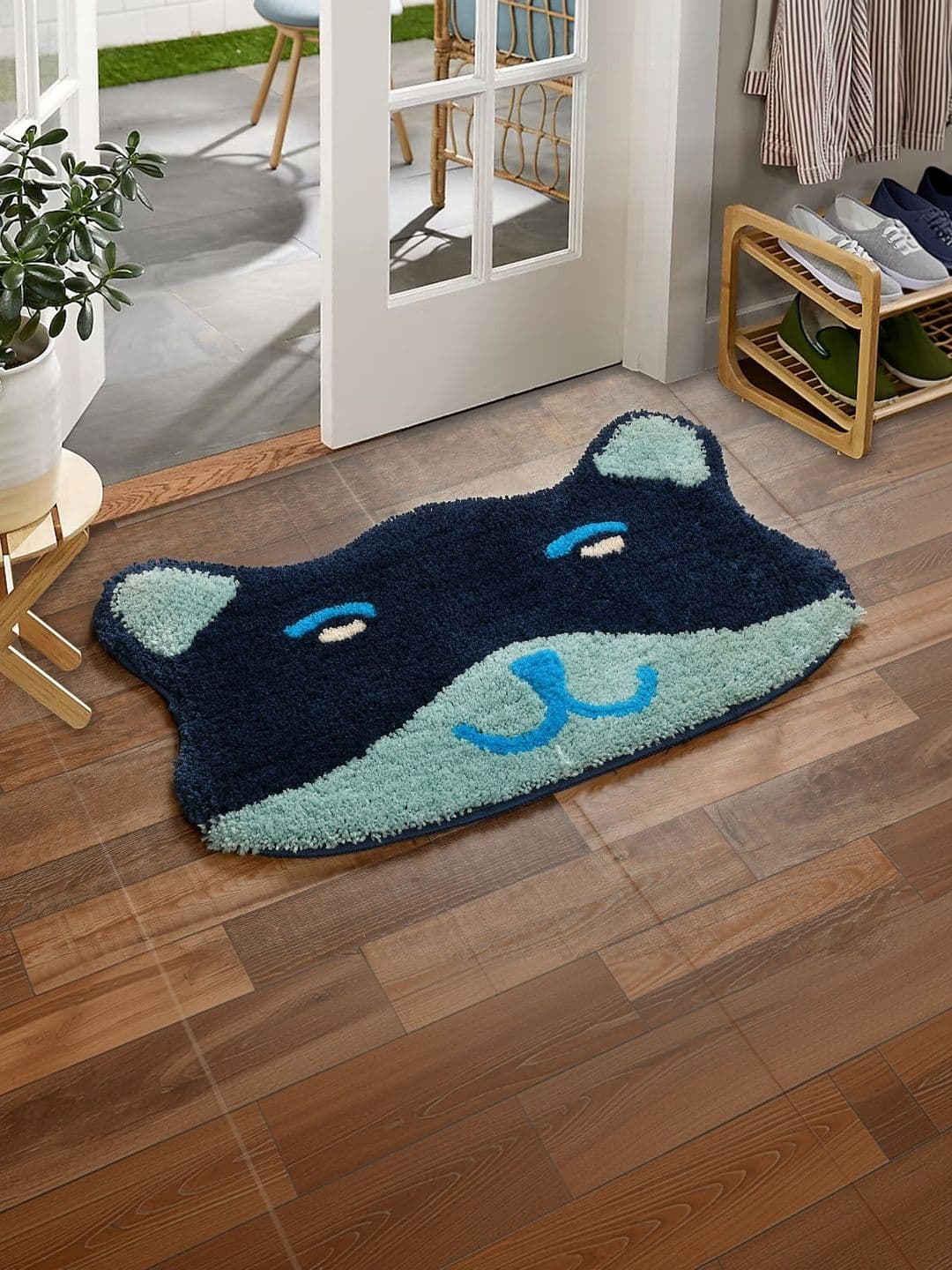 FINE TEX WORLD Blue Self Design Antiskid Microfiber Doormats - view 1