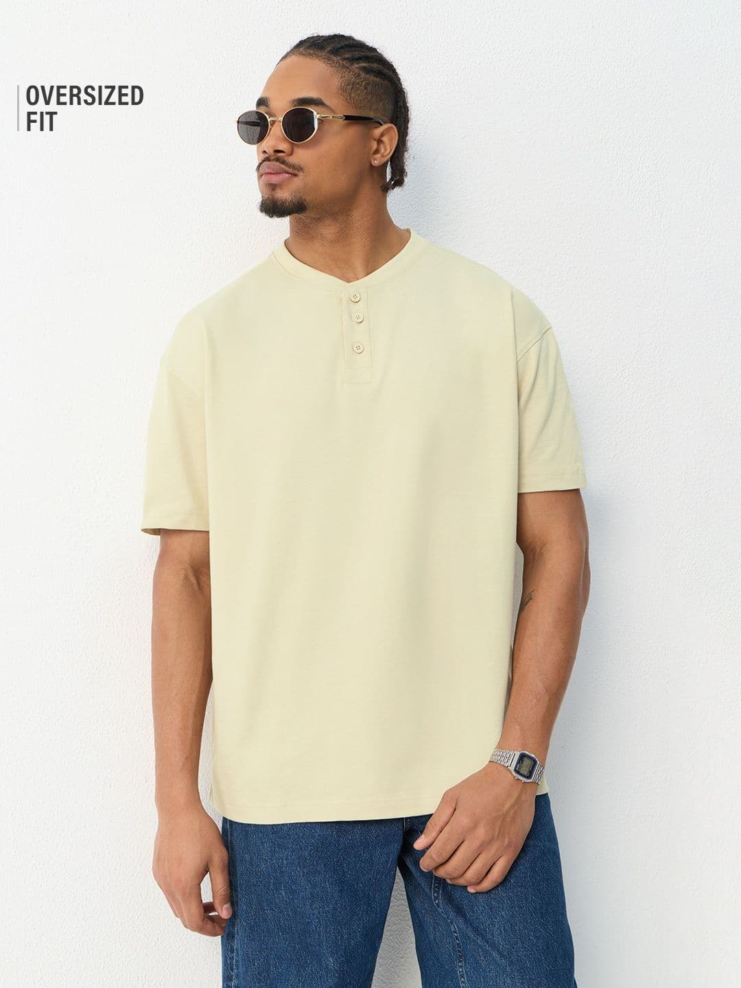 The Souled Store Men Oversized Fit Solid Cream Polos - view 1