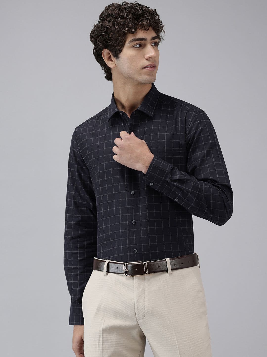 Arrow Manhattan Slim Fit Checked Pure Cotton Formal Shirt - view 1