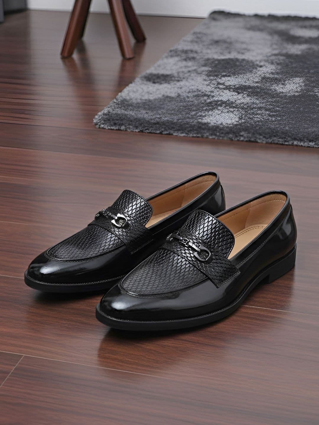 House of Pataudi Men Textured Pointed Toe Slip-On Formal Loafers - view 1