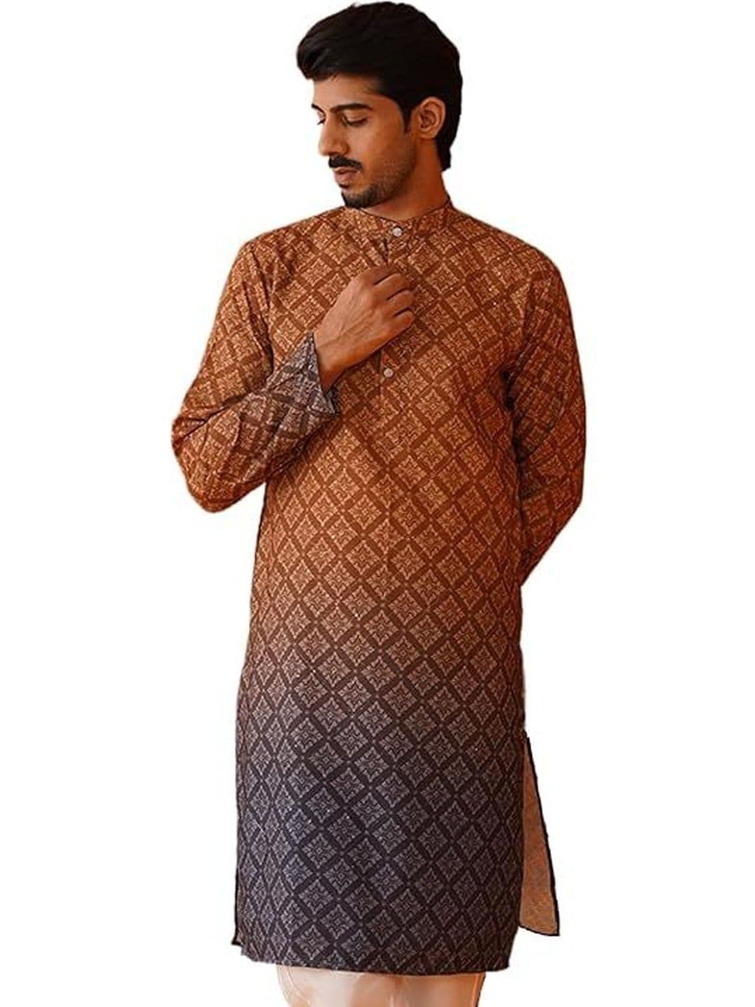 KURTA WALLAH Men Geometric Printed Thread Work Floral Kurta - view 1