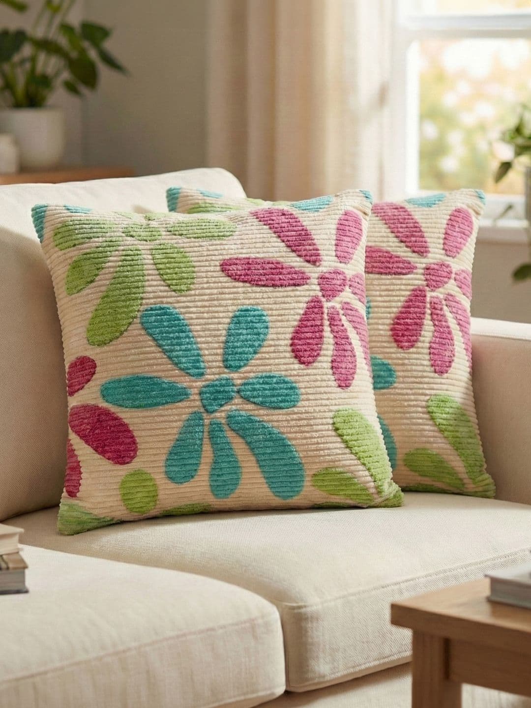 Kaleen India Multicoloured Set of 2 Floral Square Cushion Covers - view 1