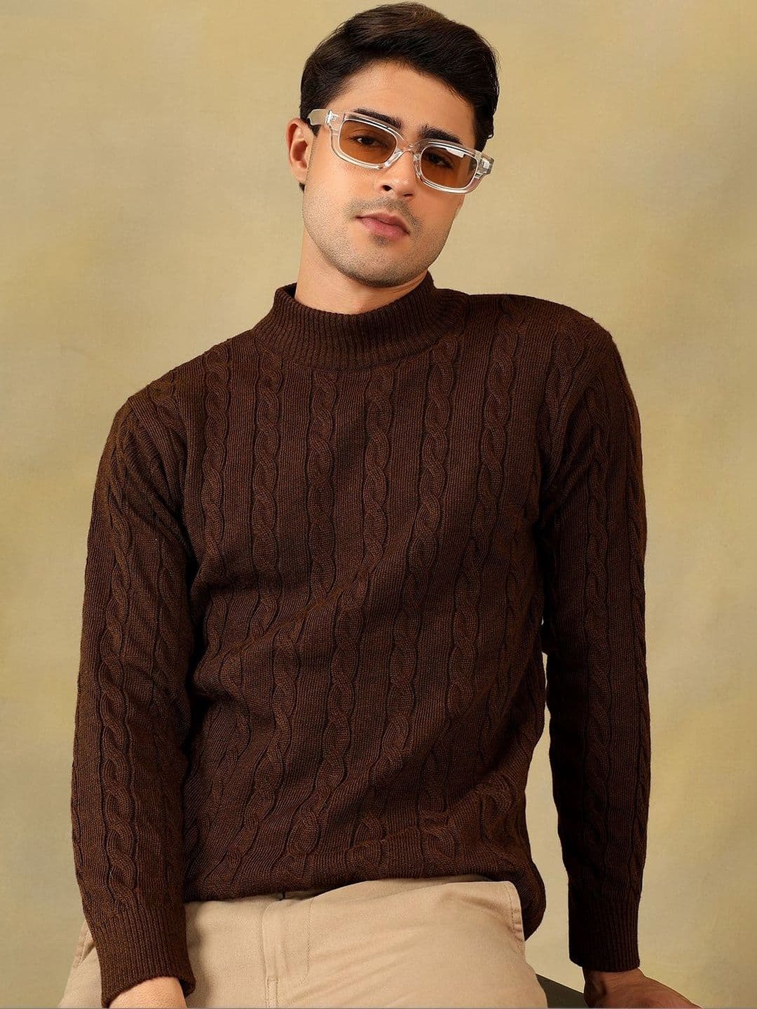 The Roadster Lifestyle Co Self Design Cable Knit High Neck Sweater - view 1