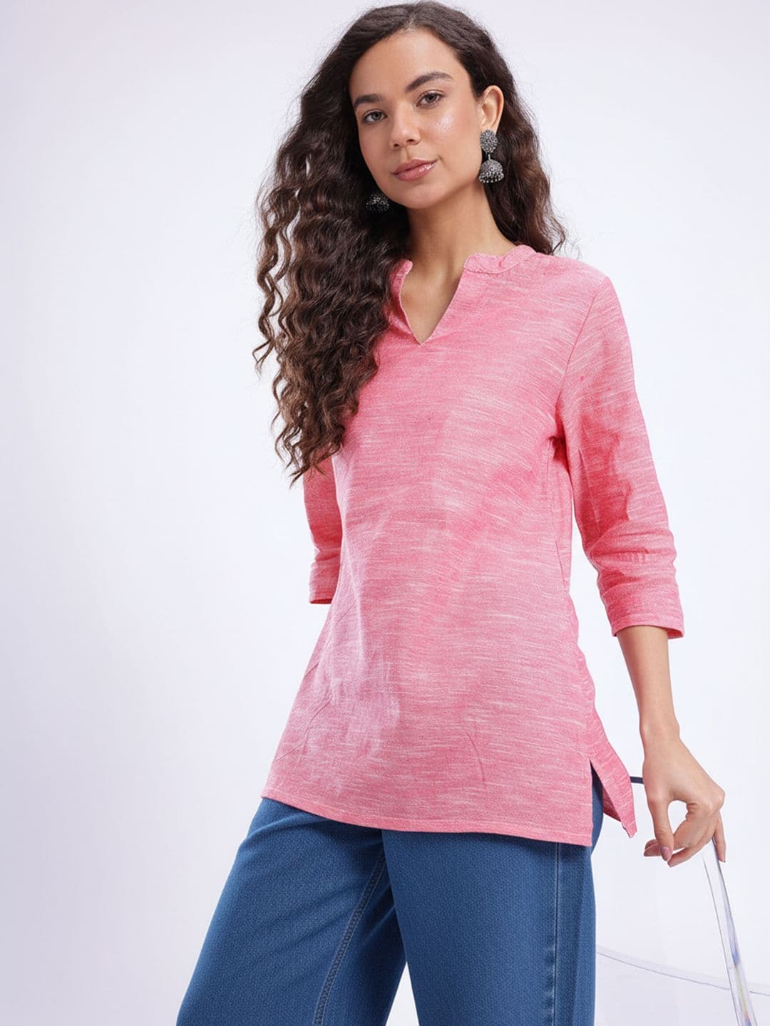 Anouk Rustic Solid V-Neck Kurti - view 1