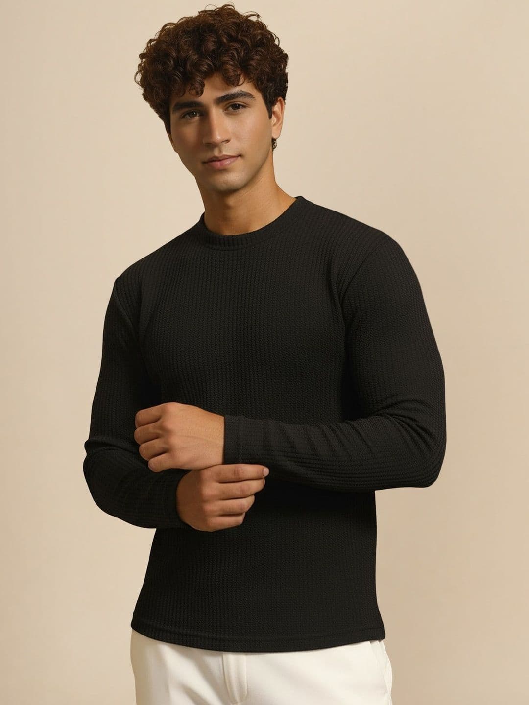 COFFEE BITE Self Design Round Neck Casual T-Shirt - view 1