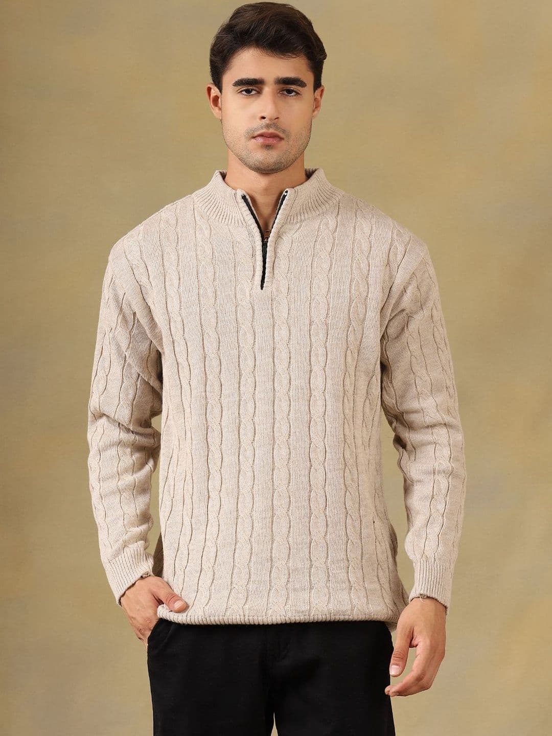 The Roadster Lifestyle Co Cable Knit High Neck Zipper Sweater - view 1