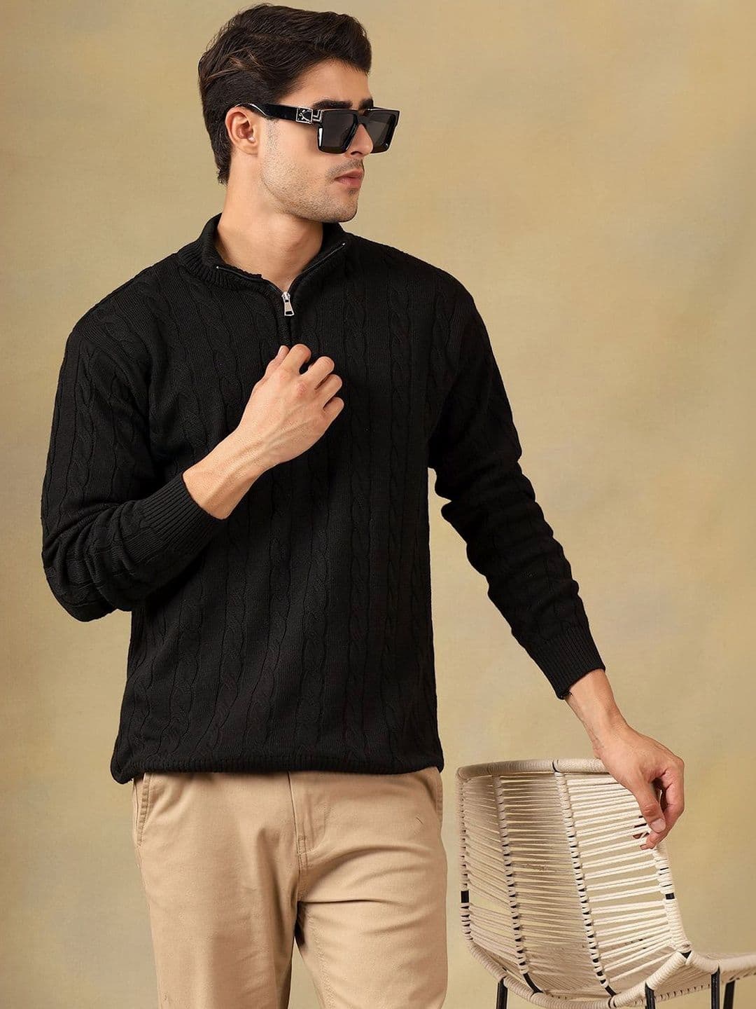 The Roadster Lifestyle Co Cable Knit High Neck Zipper Sweater - view 1