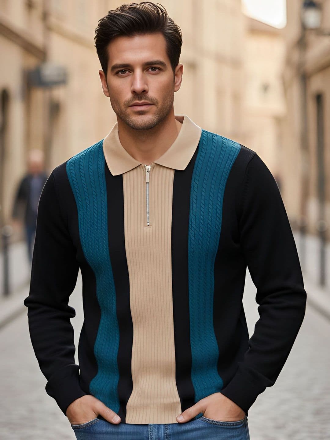 THE BEETEL HOUSE Men Colourblocked Polo Collar T-shirt - view 1