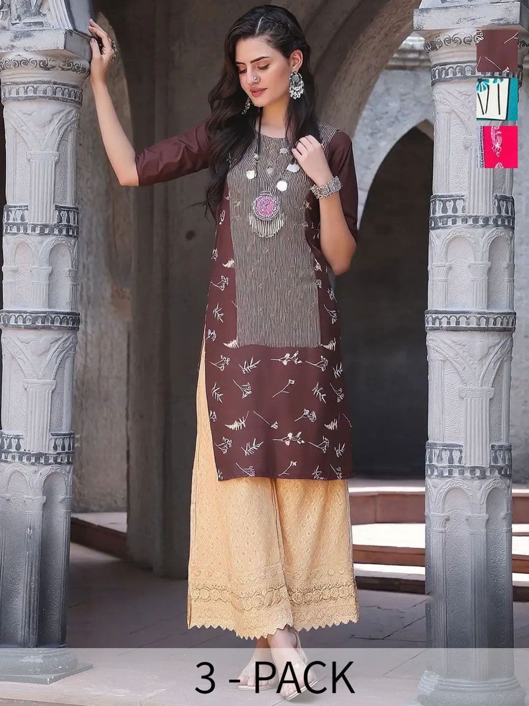 popmantra Women Ethnic Motifs Printed Crepe Kurta - view 1