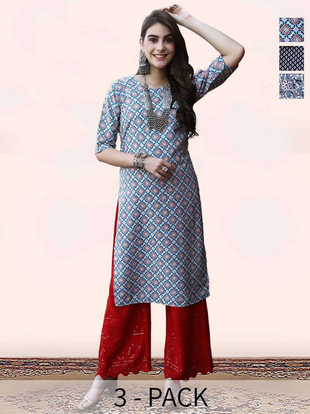 popmantra Women Ethnic Motifs Printed Crepe Kurta - view 1