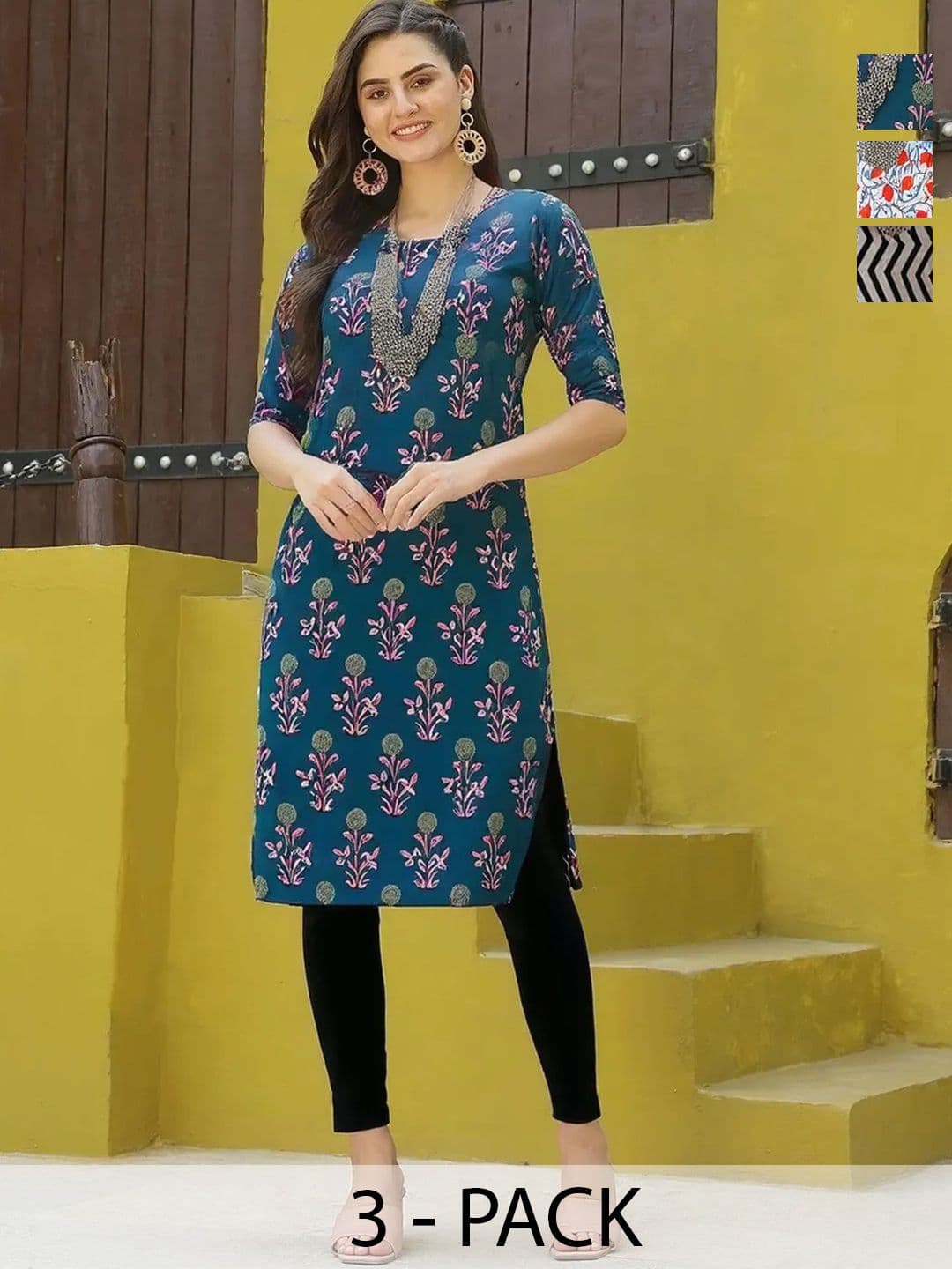 popmantra Women Ethnic Motifs Printed Crepe Kurta - view 1