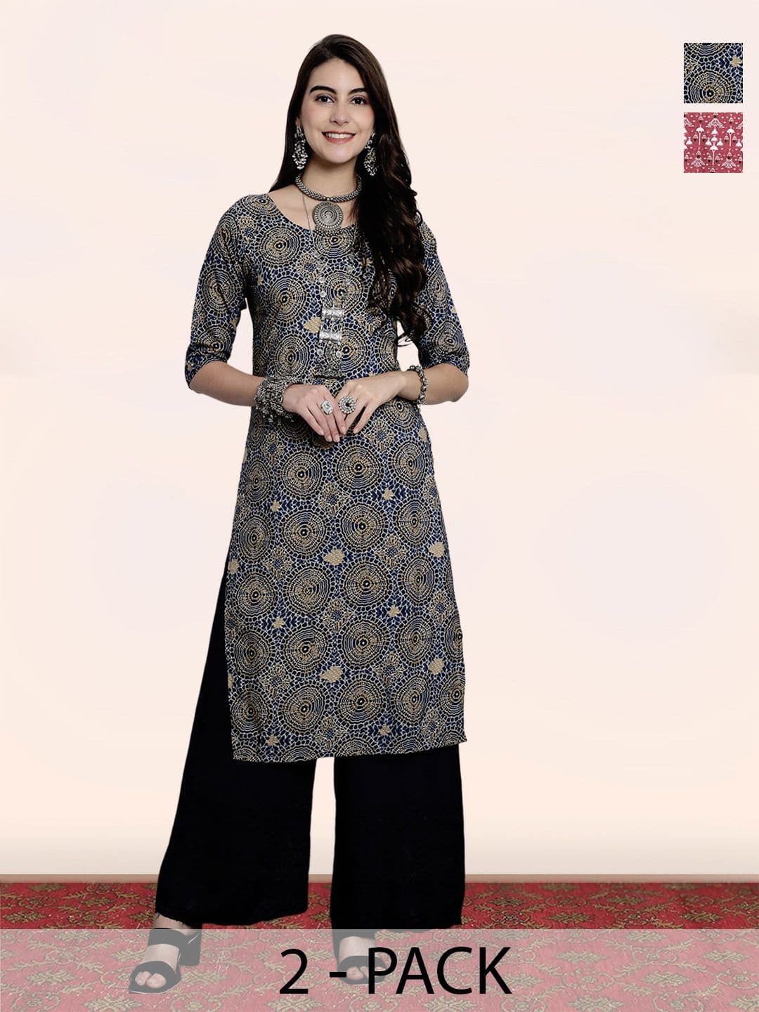 popmantra Women Ethnic Motifs Printed Crepe Kurta - view 1