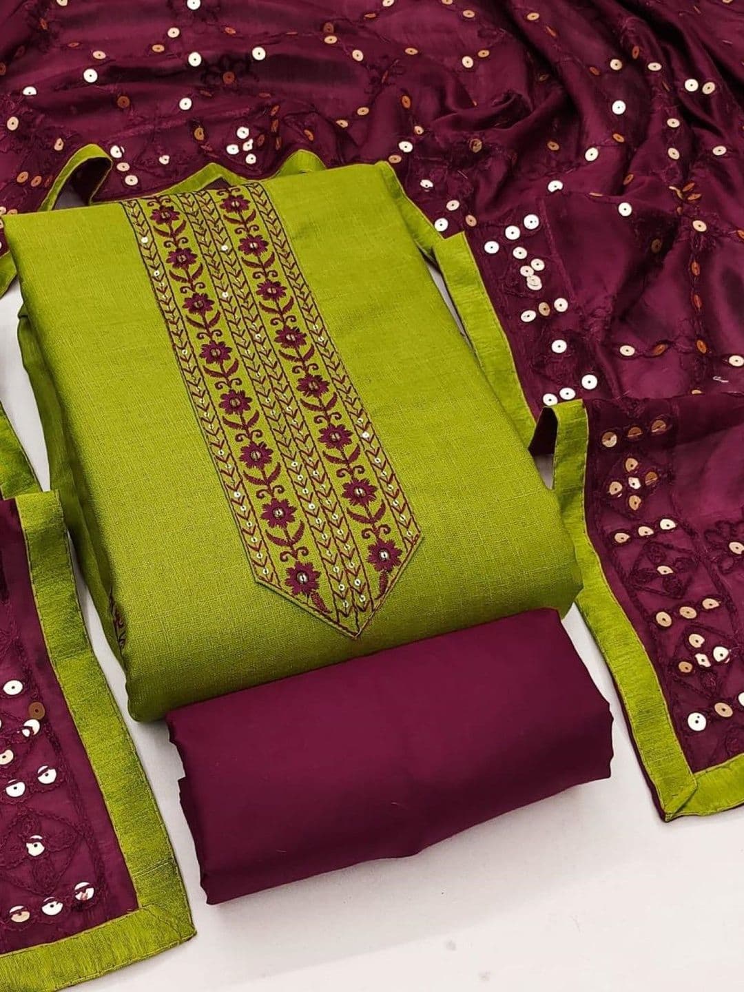 LeeliPeeri Designer Embroidered Pure Cotton Unstitched Dress Material - view 1