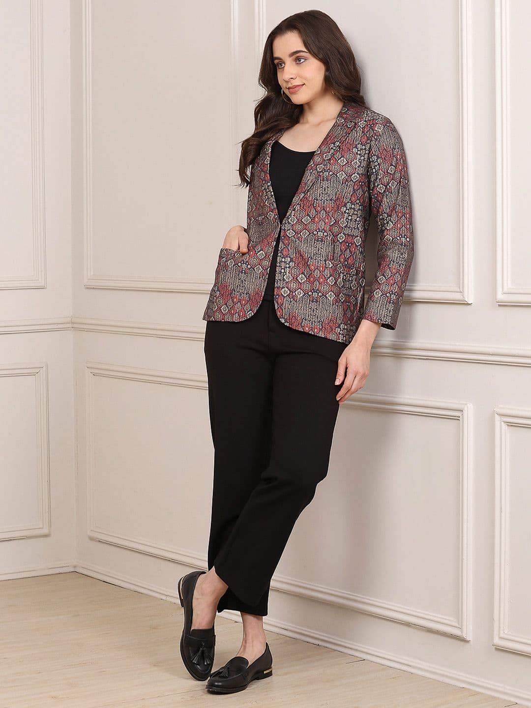 Biba Abstract Printed Lapel Collar Tailored Jacket - view 1
