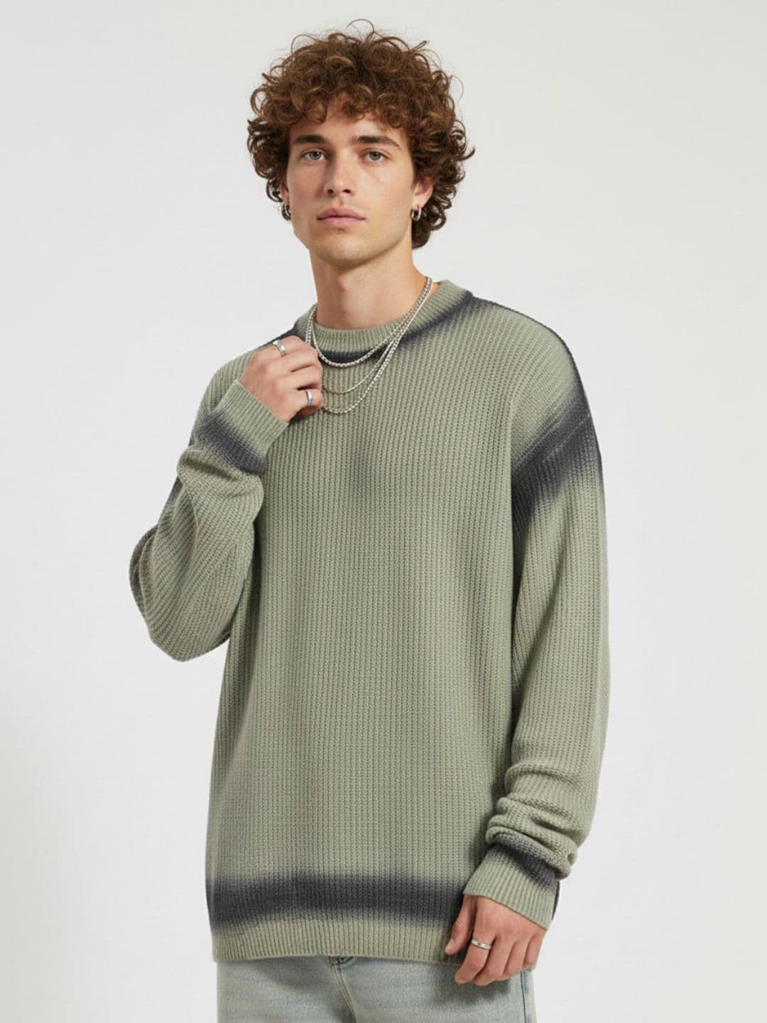 glitchez Tied & Dyed Effect Ribbed Longline Drop Shoulder Sleeves Oversized Pullover - view 1