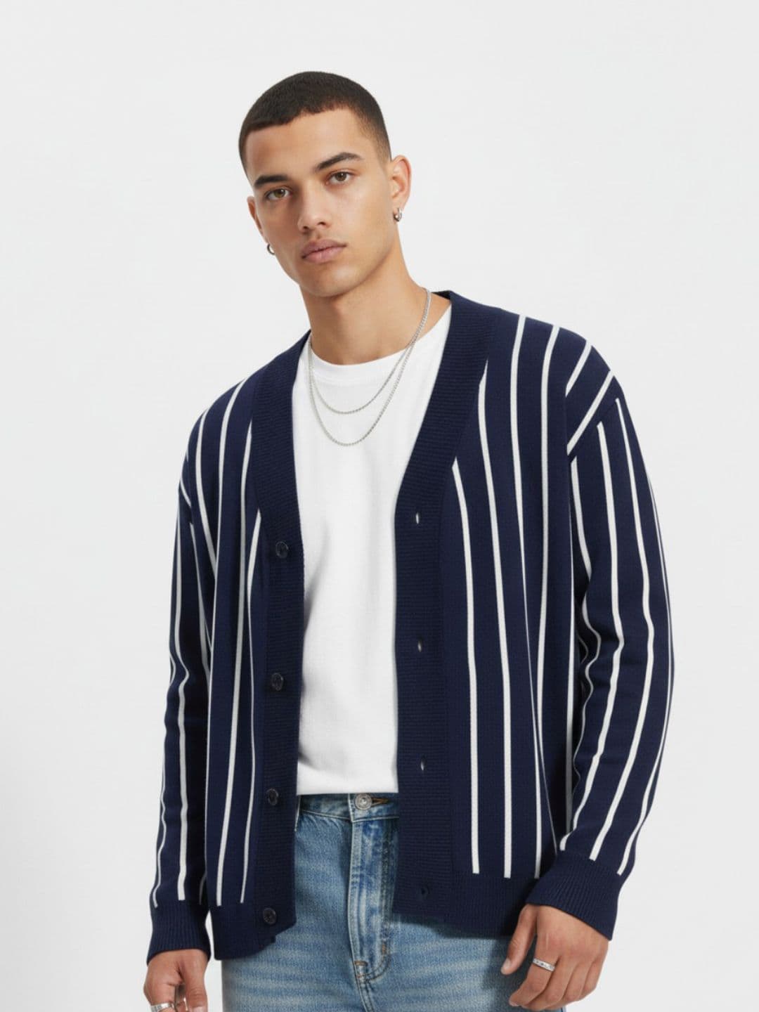glitchez Nautical Self Striped V-Neck Cardigan - view 1