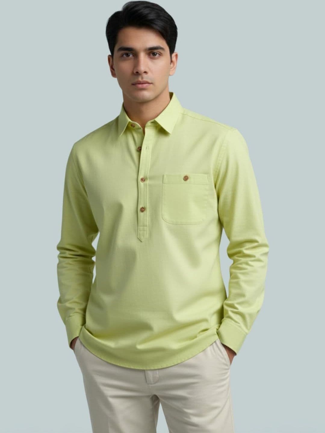univibe Men Solid Cotton Short Kurta - view 1