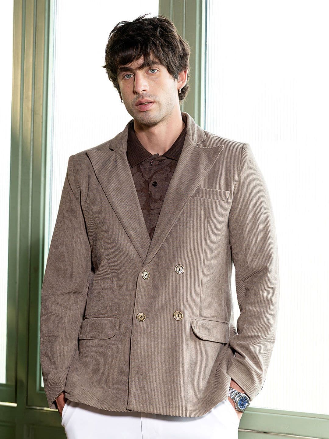 CAHOOT Men Double-Breasted Corduroy Blazer - view 1