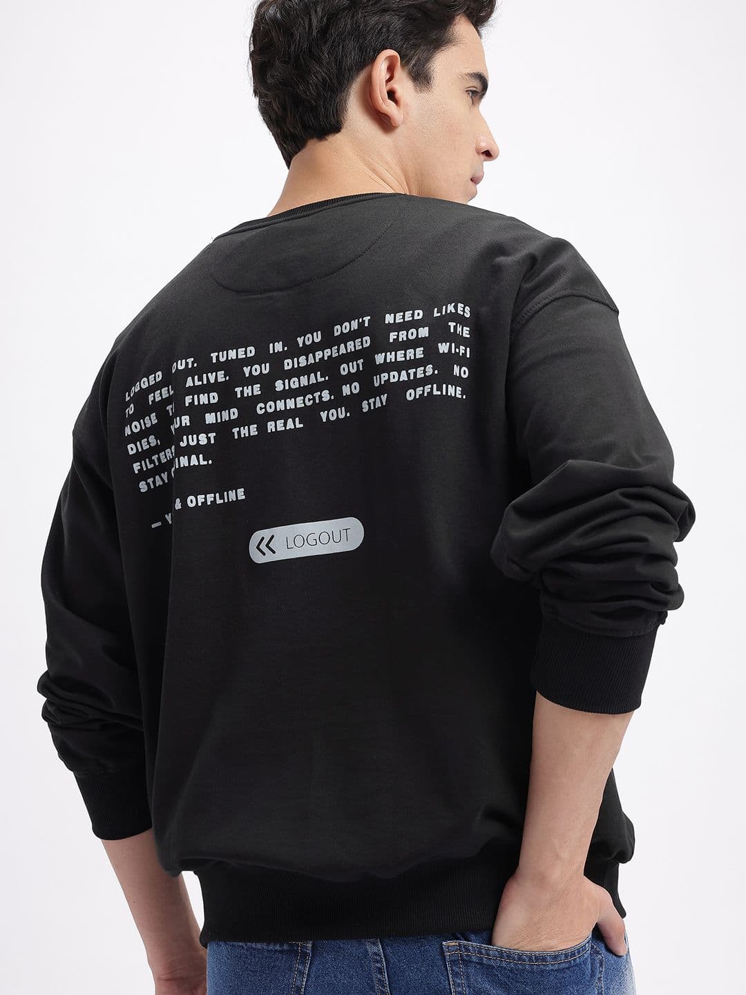 glitchez Typography Printed Terry Oversized Sweatshirt - view 1