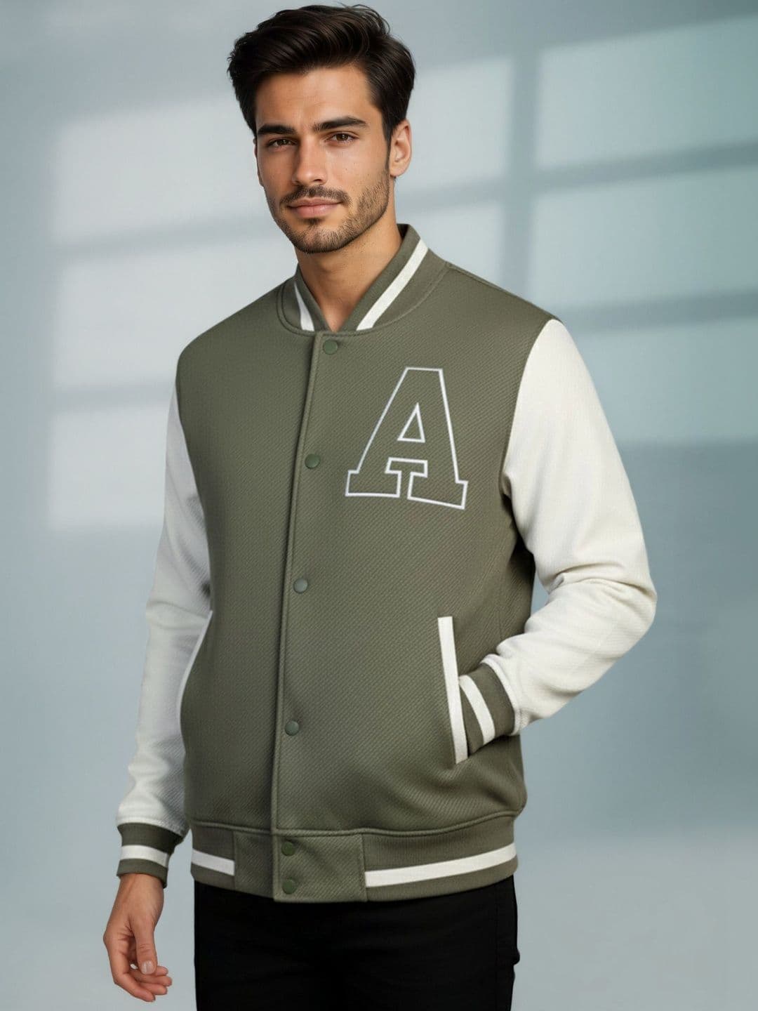 The Roadster Lifestyle Co Self Design Mandarin Collar Varsity Jacket - view 1