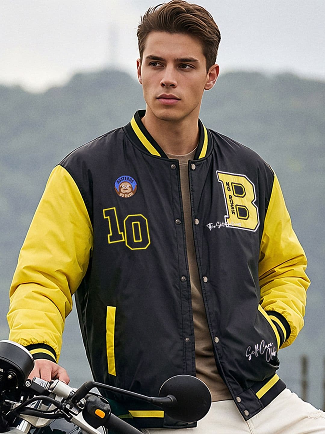 Bewakoof Men Oversized Fit Varsity Jacket with Patchwork - view 1