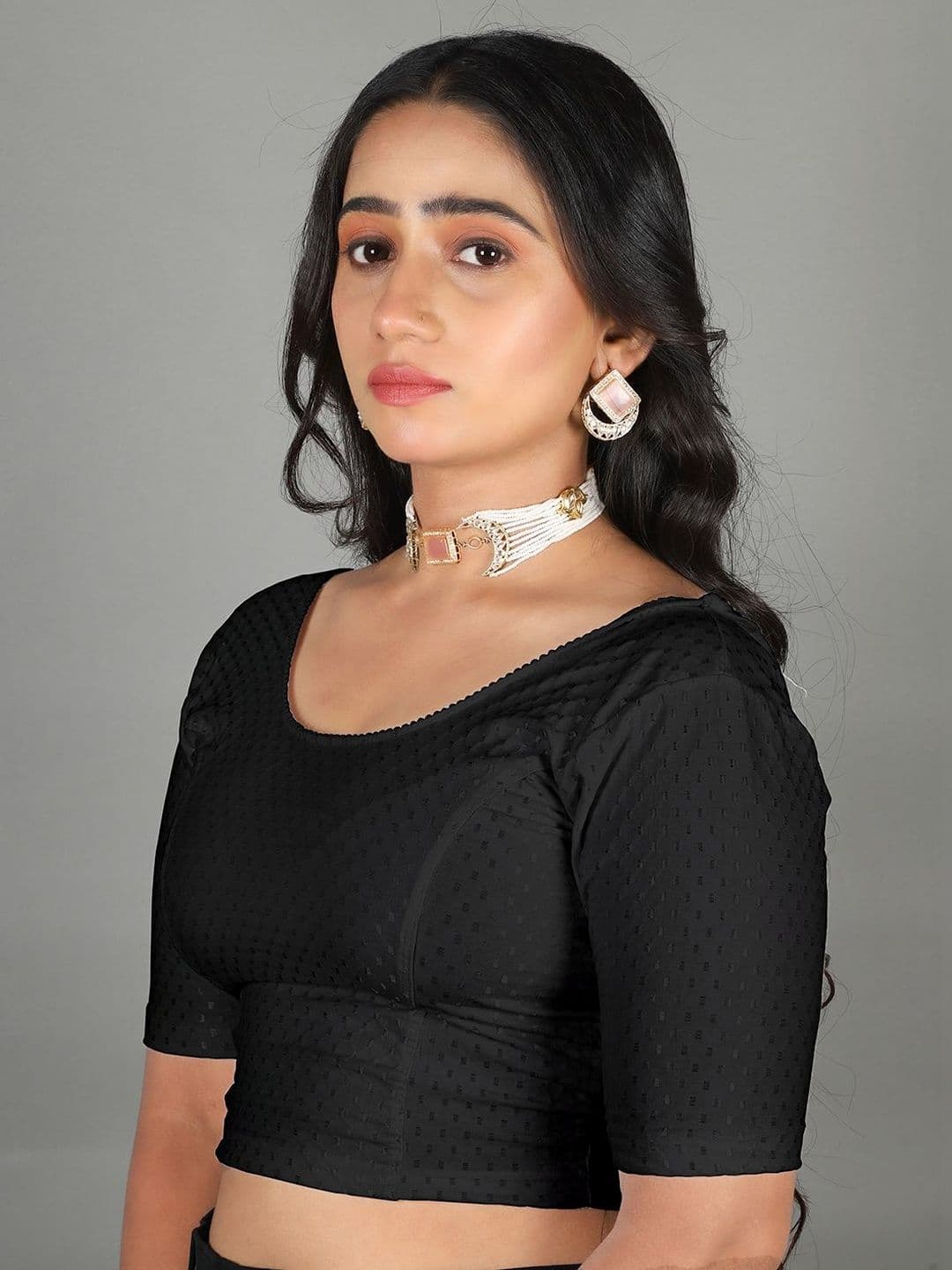 MISS WEARS Women's Regular Fit Readymade Stretchable Cotton Dobby Saree Blouse - view 1