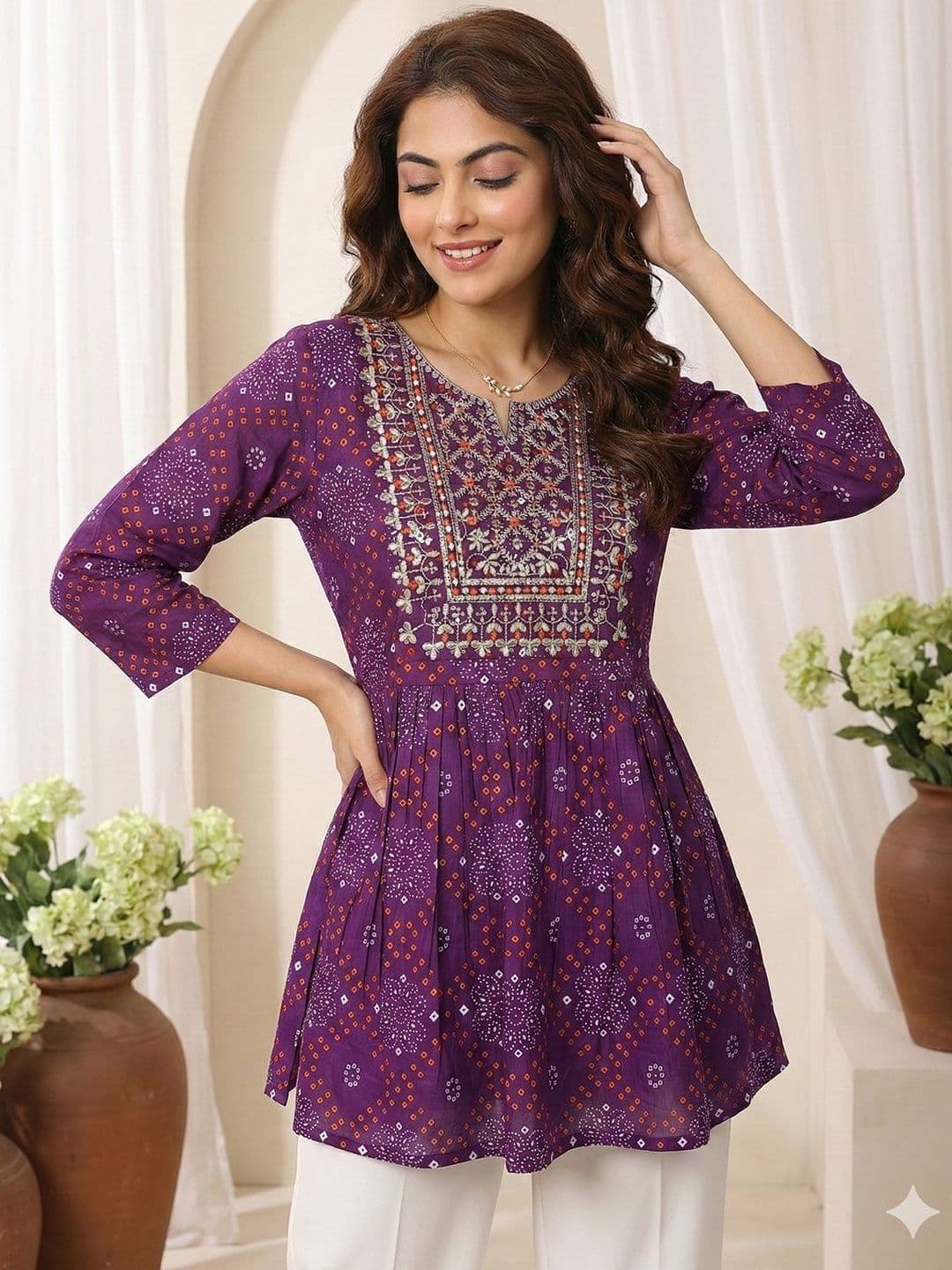 Anouk Ethnic Motifs Embroidered Thread Work Pure Cotton Thread Work Empire Kurti - view 1