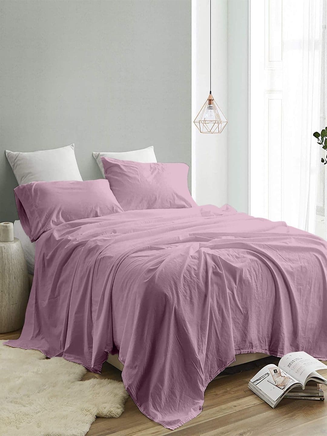 Sangria Lavender Color 300 TC King Double Bedsheet With 2 Pillow Covers-2.74 m x 2.74 m - view 1