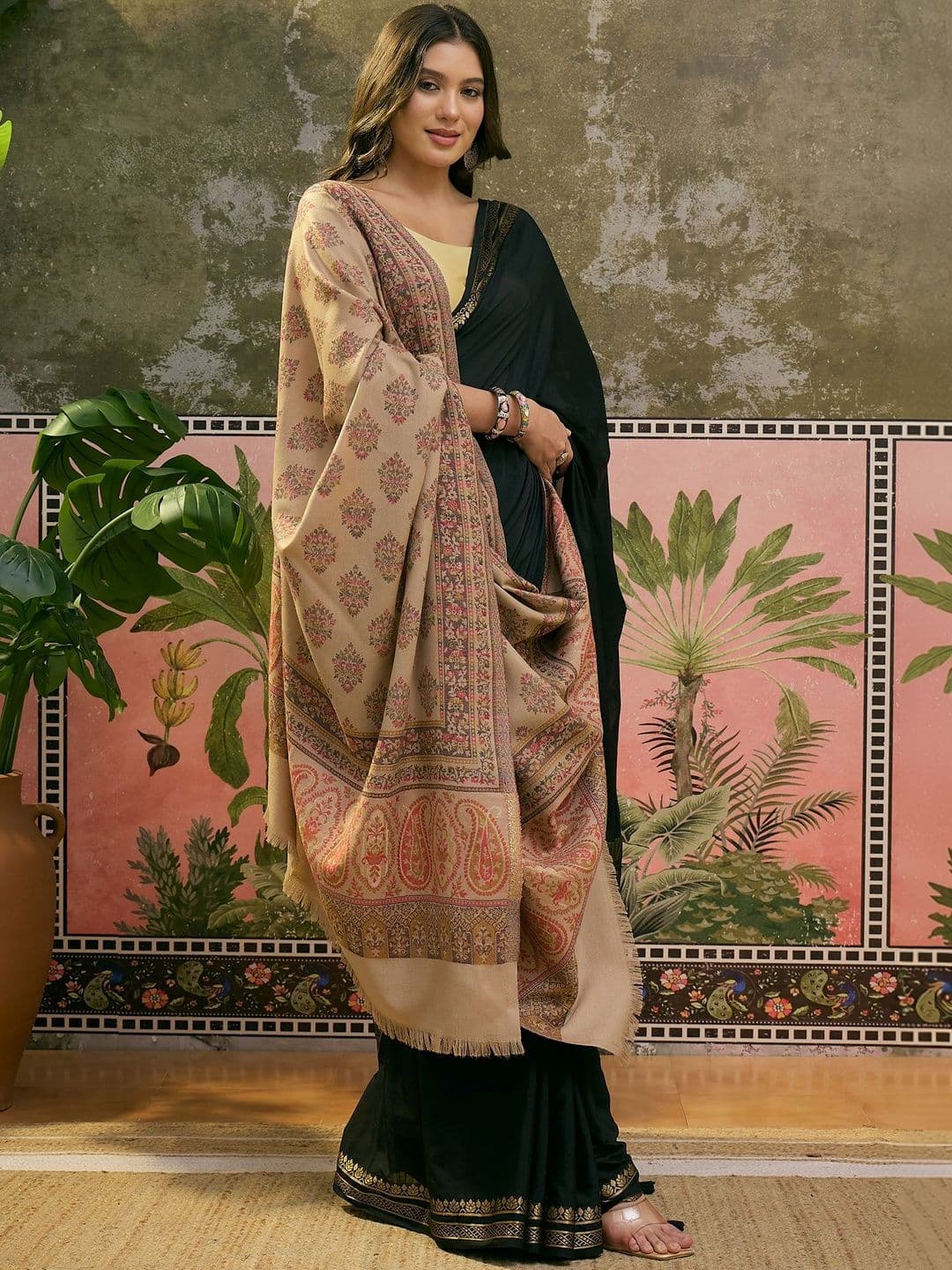 Sangria Pashmina Women Ethnic Motifs Paisley Beige shawl - view 1