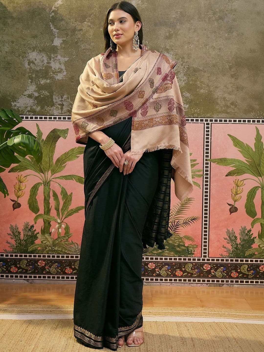 Sangria Pashmina Kashmiri kani Beige Shawl - view 1