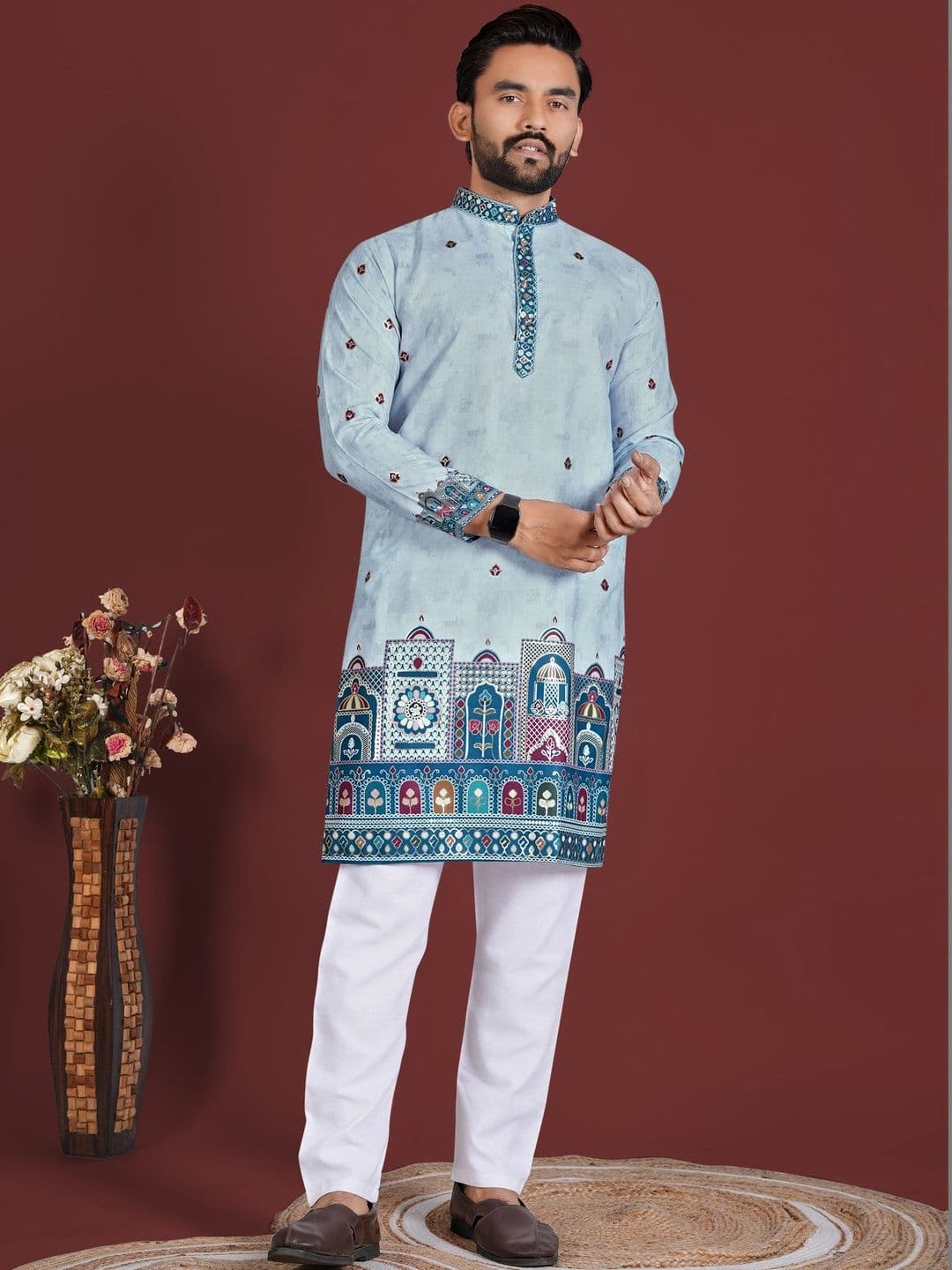CHARLOTTE GRACIOUS Men Floral Printed Mukaish Floral Kurta - view 1