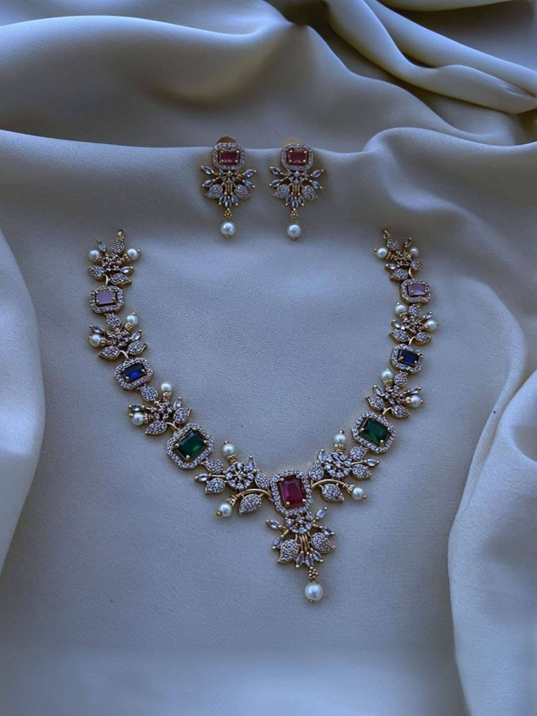 TEEMEX Gold-Plated Stone-Studded Jewellery Set - view 1