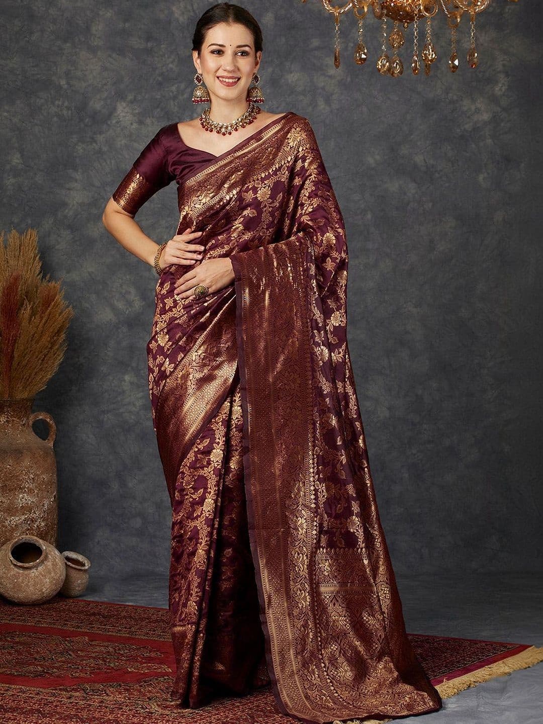 Anouk Rustic Woven Design Zari Silk Blend Heavy Work Saree - view 1