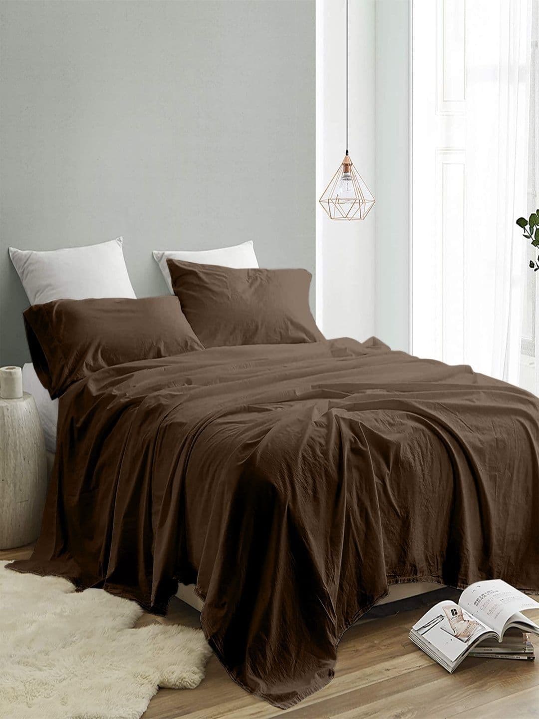 Sangria Brown 300 TC King Double Bedsheet With 2 Pillow Covers-2.74 m x 2.74 m - view 1