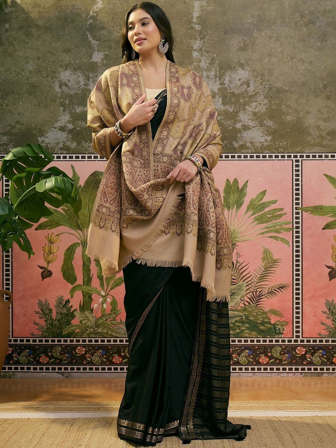 Sangria Pashmina Women Ethnic Motifs Paisley Beige shawl - view 1
