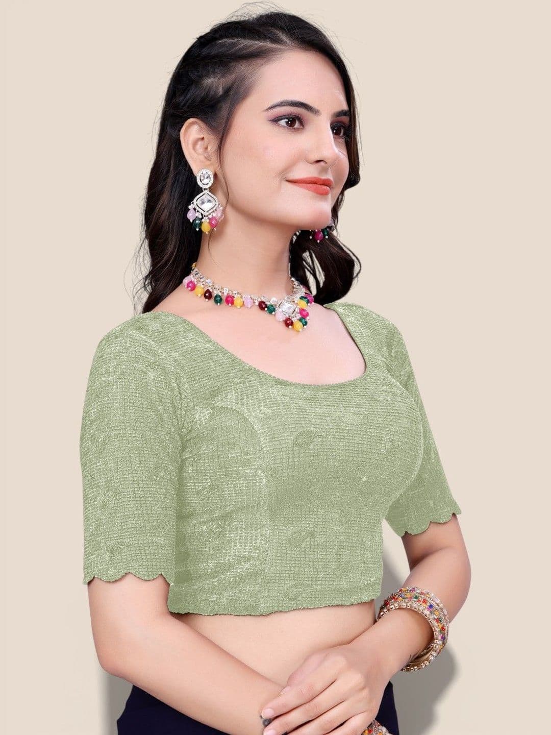 MISS WEARS Woven Designed Round Neck Saree Blouse - view 1