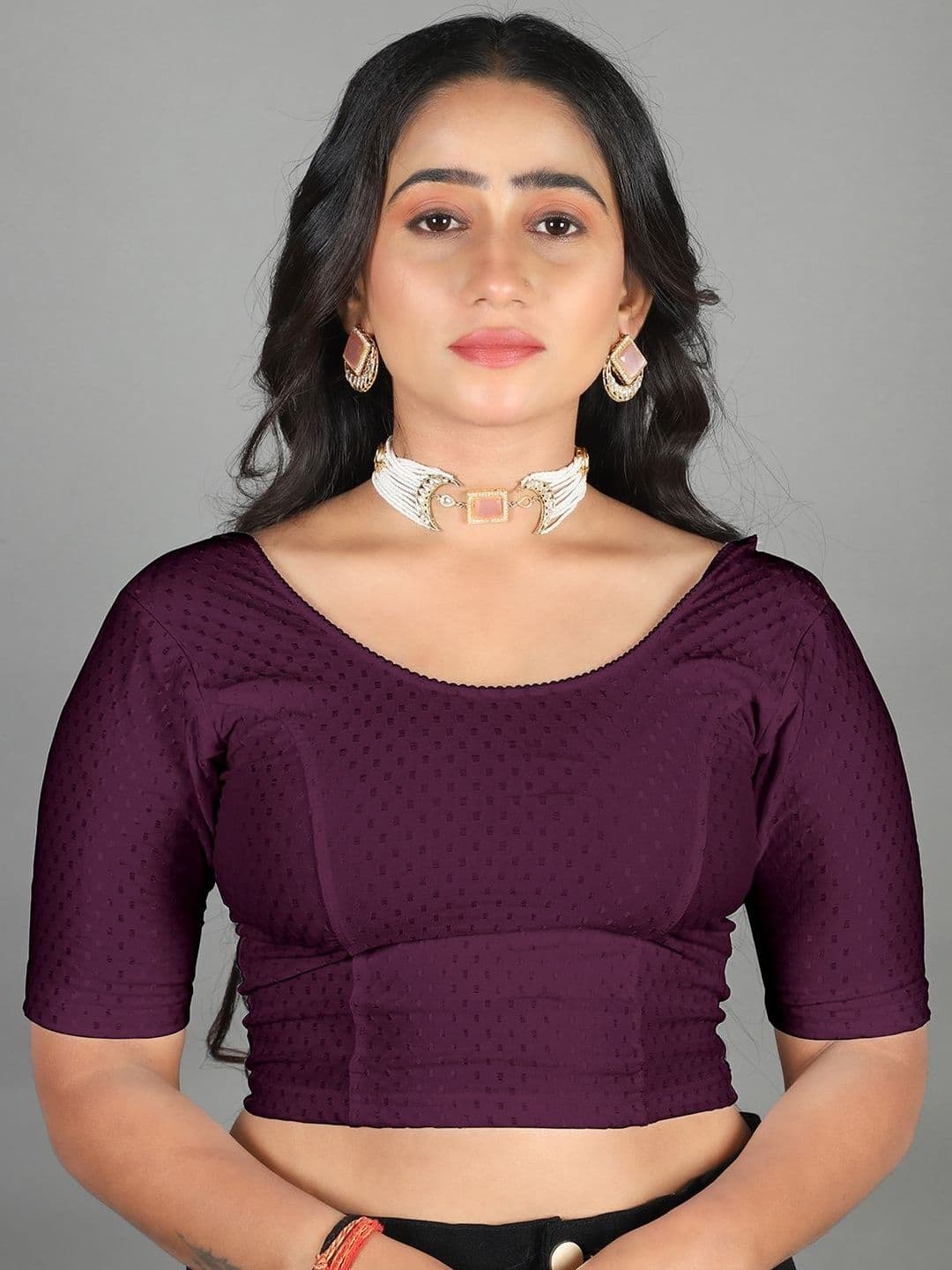 MISS WEARS Women's Regular Fit Readymade Stretchable Cotton Dobby Saree Blouse - view 1