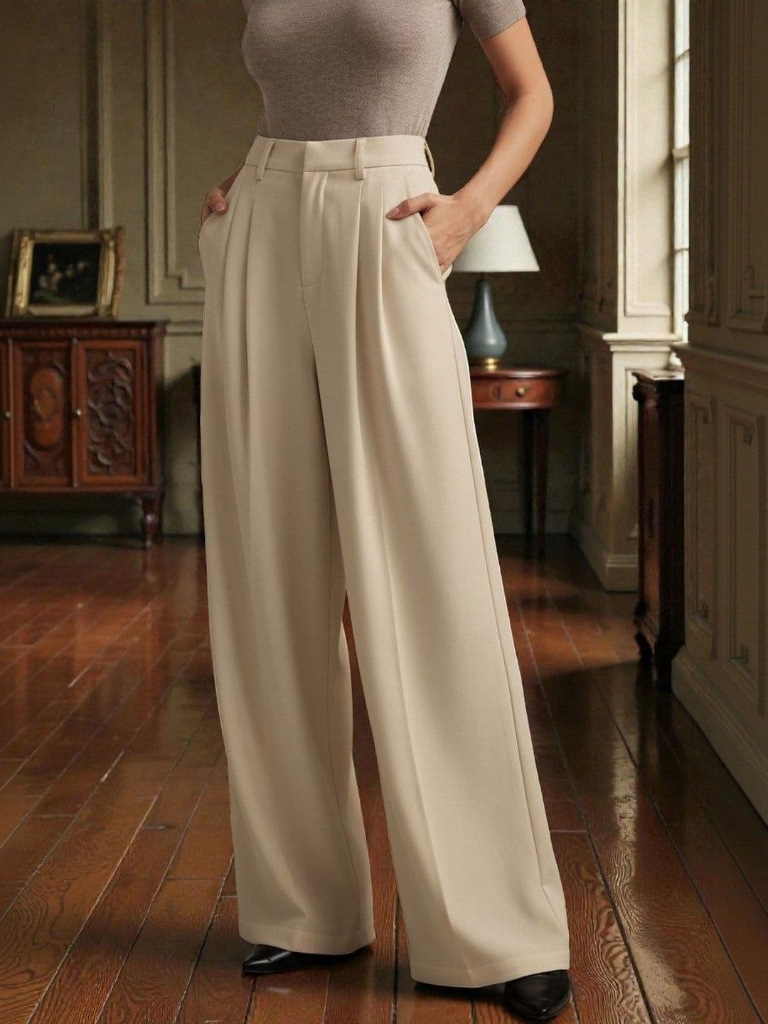 Next One Women Smart Loose Fit High-Rise Easy Wash Pleated Trousers - view 1