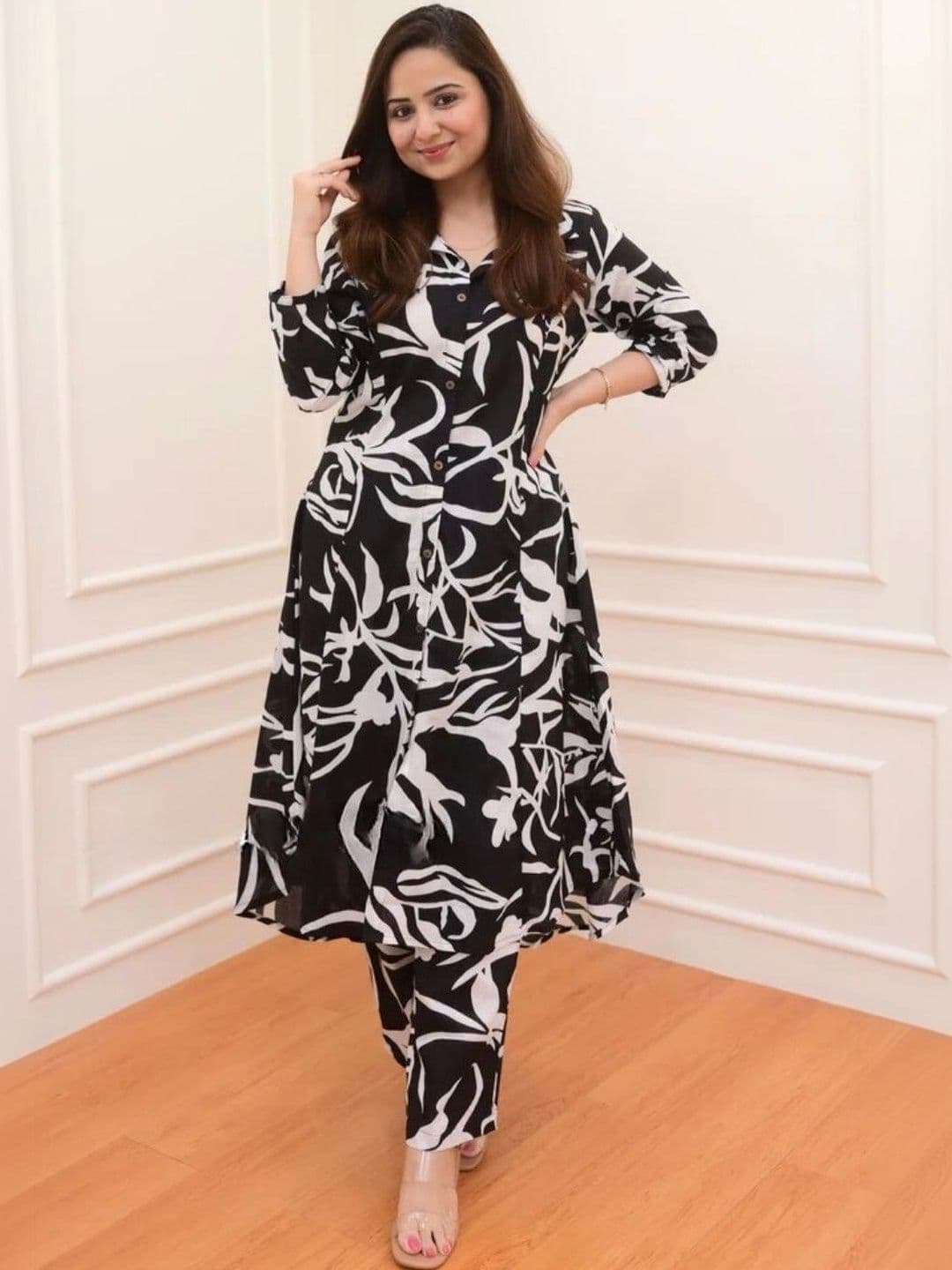 SZN Black Printed Tunic and Trousers Co-Ords - view 1