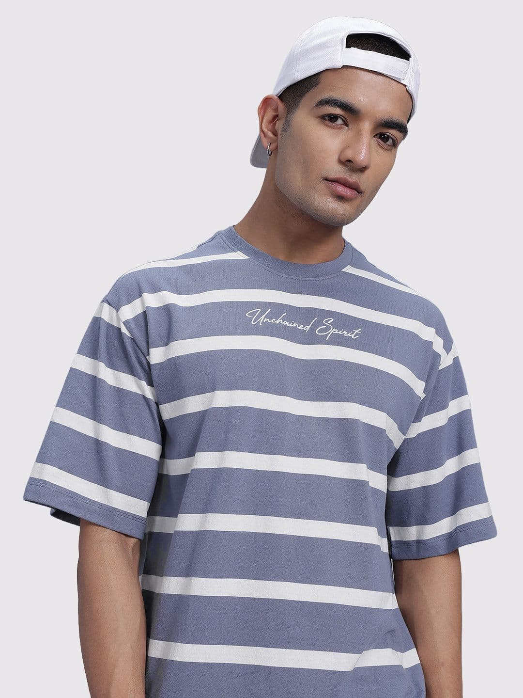 The Roadster Life Co. Striped Drop-Shoulder Sleeves Relaxed Fit T-shirt - view 1