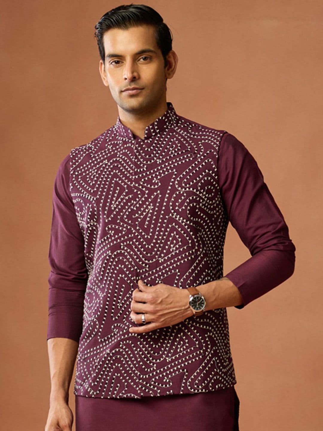 KISAH Men Printed Woven Nehru Jacket - view 1